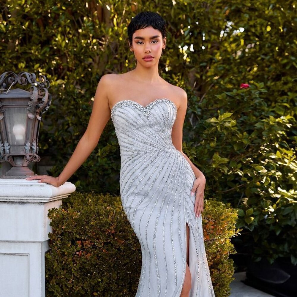 NEW STRAPLESS DAZZLING RHINESTONES EMBELLISHED MAXI PROM TULLE DRESS CD C166